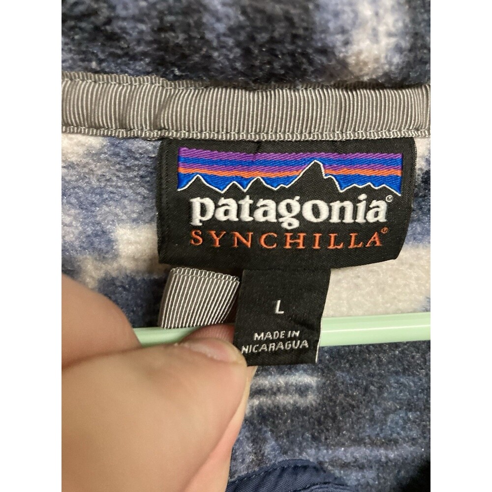 Men's Patagonia Synchilla Snap-T Pullover Fleece Retro Stone Blue Aztec Print Lg - Picture 3 of 6
